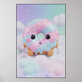 Schattig Pastelkleur Donut Karakter | Kawaii Desse Poster