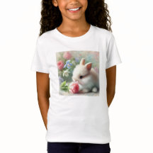 Schattig pastelkonijn met madeliefjes - T-shirt