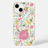 Schattig pastelroze bloemrijk botanisch monogram Case-Mate iPhone case (Achterkant)
