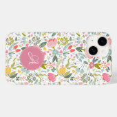 Schattig pastelroze bloemrijk botanisch monogram Case-Mate iPhone case (Achterkant (horizontaal))