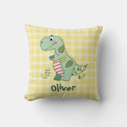 Schattig Patchwork Baby Dinosaur Kussen (Voorkant)