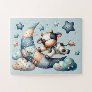 Schattig Patchwork Koeien boven Maan met Sterren Legpuzzel