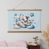 Schattig Patchwork Koeienfiguur Boven Maan met Ste Hangend Wandkleed (Slaapkamer)