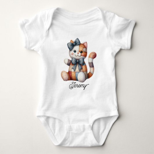 Schattig Patchwork Lachende Kat Romper (Voorkant)