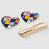 Schattig patchwork ontwerp, speels patroon handwaaier (Niet-gemonteerd)