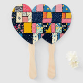 Schattig patchwork ontwerp, speels patroon handwaaier (Voorkant en achterkant)