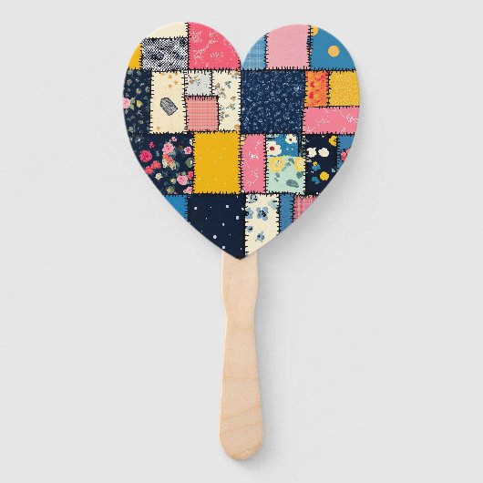 Schattig patchwork ontwerp, speels patroon handwaaier (Voorkant)