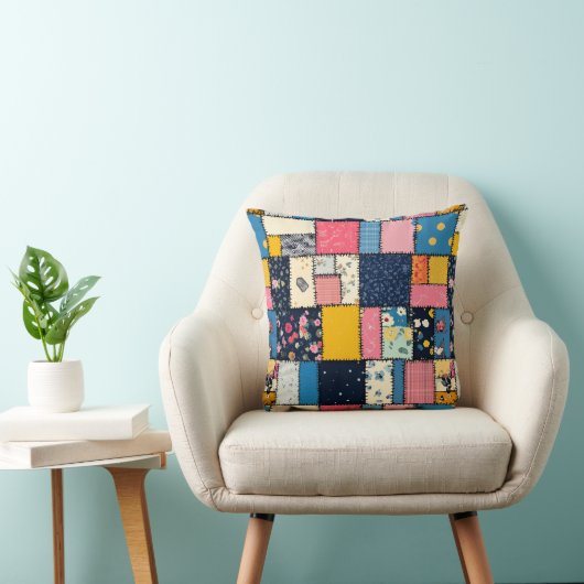 Schattig patchwork ontwerp, speels patroon kussen (Stoel)