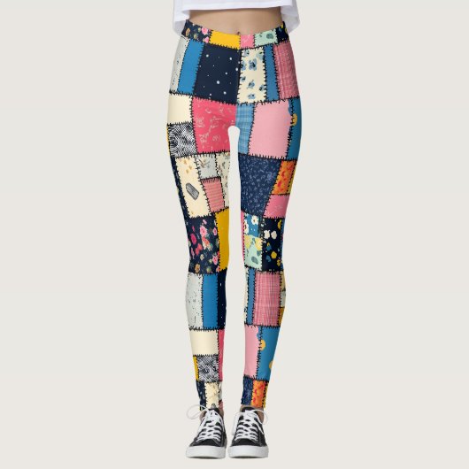 Schattig patchwork ontwerp, speels patroon leggings (Voorkant)