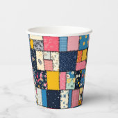 Schattig patchwork ontwerp, speels patroon papieren bekers (Achterkant)