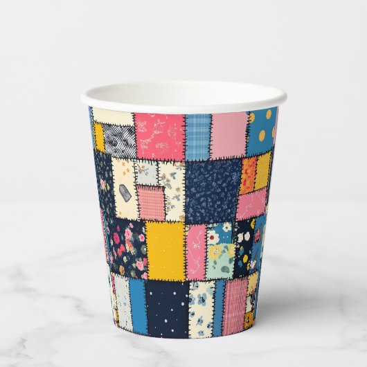 Schattig patchwork ontwerp, speels patroon papieren bekers (Achterkant)
