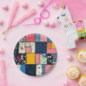 Schattig patchwork ontwerp, speels patroon papieren bordje (Feest)