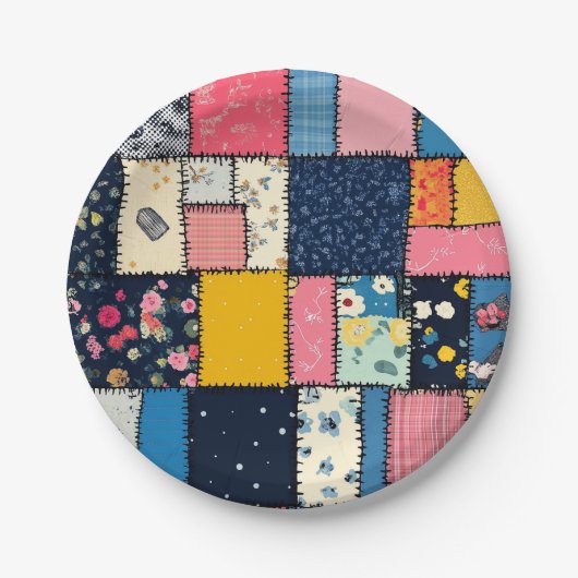 Schattig patchwork ontwerp, speels patroon papieren bordje (Voorkant)