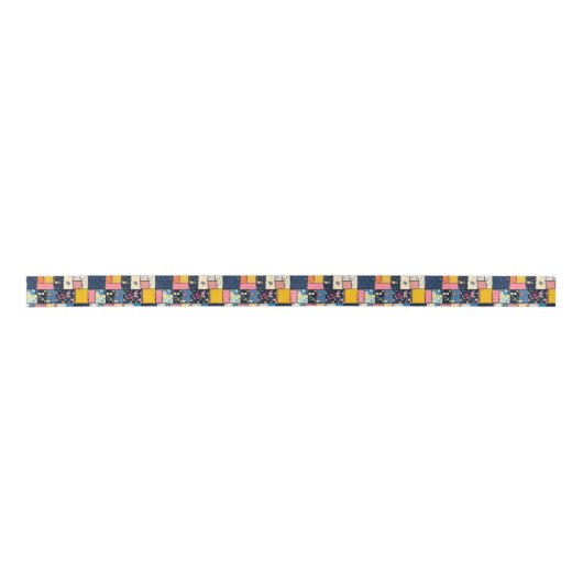 Schattig patchwork ontwerp, speels patroon satijnen lint (Voorkant)