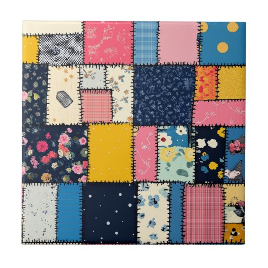 Schattig patchwork ontwerp, speels patroon tegeltje (Voorkant)