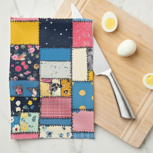 Schattig patchwork ontwerp, speels patroon theedoek (Quarter Fold)