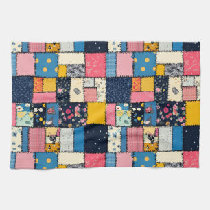 Schattig patchwork ontwerp, speels patroon theedoek