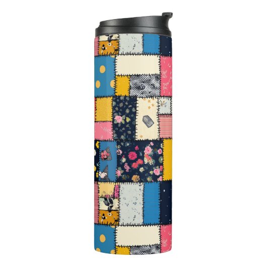 Schattig patchwork ontwerp, speels patroon thermosbeker (Gedraaid links)