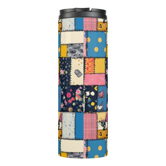 Schattig patchwork ontwerp, speels patroon thermosbeker (Achterkant)