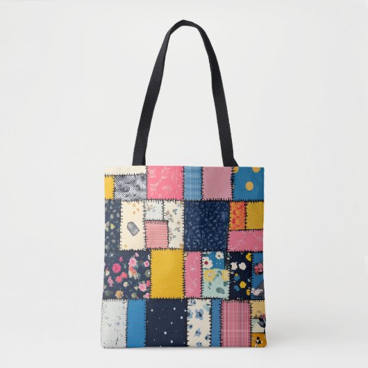 Schattig patchwork ontwerp, speels patroon tote bag (Voorkant)