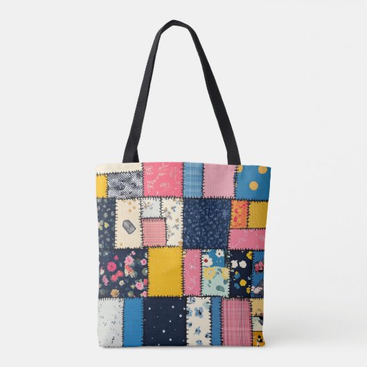 Schattig patchwork ontwerp, speels patroon tote bag (Achterkant)
