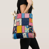 Schattig patchwork ontwerp, speels patroon tote bag (Dichtbij)