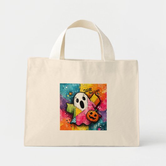 Schattig Patchwork Spook Kleurrijke Spat Kunst Mini Tote Bag (Voorkant)