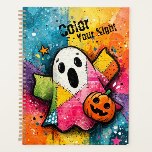 Schattig Patchwork Spook Kleurrijke Spat Kunst Planner (Voorkant)