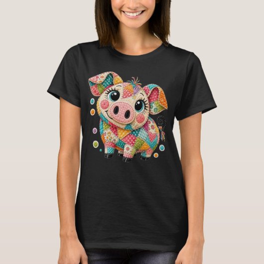 Schattig Patchwork Varken T-shirt (Voorkant)