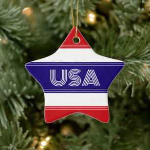 Schattig Patriotisch USA Amerika Rood Wit en Blauw Keramisch Ornament
