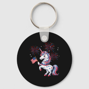 Schattig Patriottisch Americorn Eenhoorn Vuurwerk Sleutelhanger