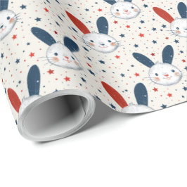 Schattig Patriottisch Konijn Cadeau Sterren Rood W Cadeaupapier
