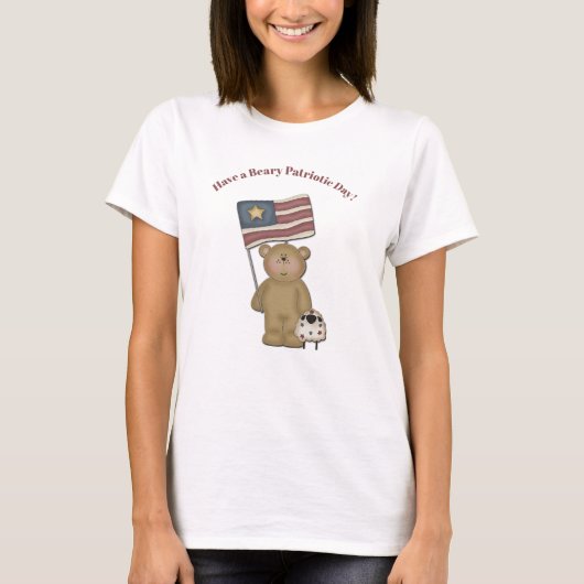 Schattig Patriottisch Land Teddy Bear en Lamb T-S T-shirt (Voorkant)