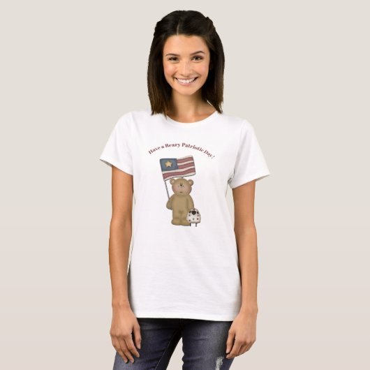 Schattig Patriottisch Land Teddy Bear en Lamb T-S T-shirt (Voorkant volledig)