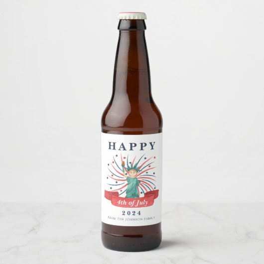 Schattig Patriottisch Rood Wit En Blauw 4 Juli Bier Etiket (Voorkant)