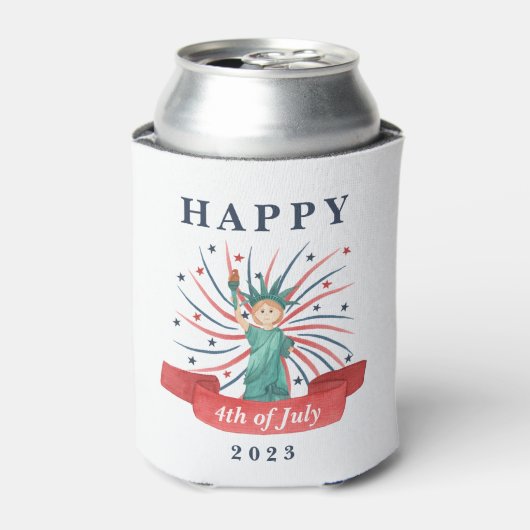 Schattig patriottisch rood wit en blauw 4 juli blikjeskoeler (Blikje Voorkant)
