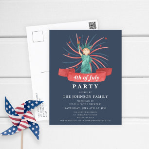 Schattig patriottisch rood wit en blauw 4 juli feestdagenkaart