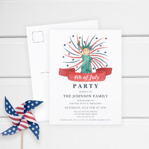 Schattig Patriottisch Standbeeld Vrijheid 4 juli F Uitnodiging Briefkaart