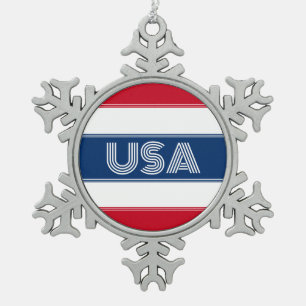 Schattig Patriottisch USA Amerika Rood Wit en Blau Tin Sneeuwvlok Ornament