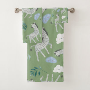 Schattig patroon van het groene safari-zebra bad handdoek