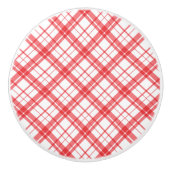 Schattig patroon van tartan-gipsplaat, roze en wit keramische knop (Voorkant)