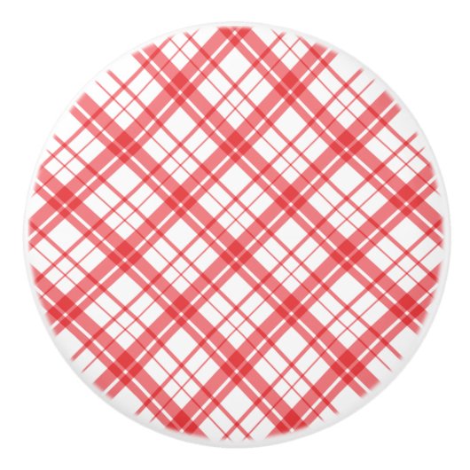 Schattig patroon van tartan-gipsplaat, roze en wit keramische knop (Voorkant)