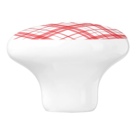 Schattig patroon van tartan-gipsplaat, roze en wit keramische knop (Zijkant)