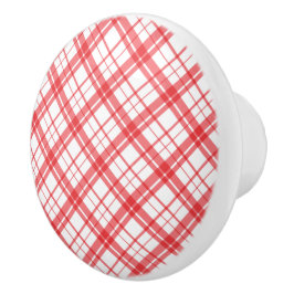Schattig patroon van tartan-gipsplaat, roze en wit keramische knop