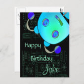 Schattig Peek A Boo Blue Robot Verjaardag Briefkaart (Voorkant / Achterkant)