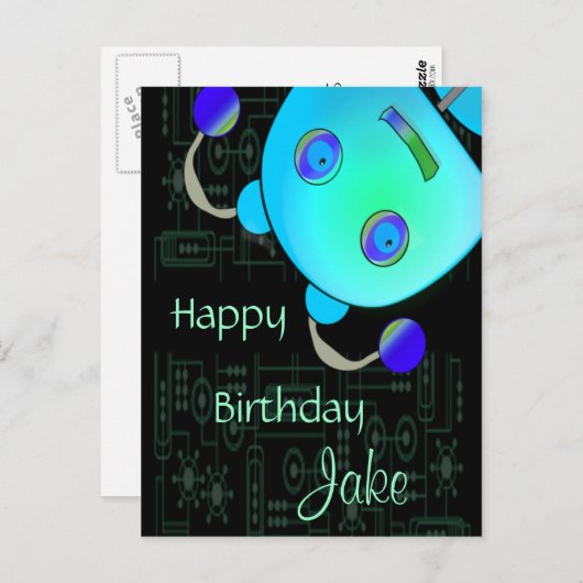 Schattig Peek A Boo Blue Robot Verjaardag Briefkaart (Voorkant / Achterkant)