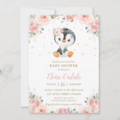 Schattig Penguin Blush Floral Girl Baby shower Kaart (Voorkant)