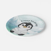 Schattig Penguin Winter Landschap Happy Birthday Papieren Bordje (Gekanteld)