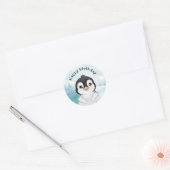 Schattig Penguin Winter Landschap Happy Birthday Ronde Sticker (Envelop)