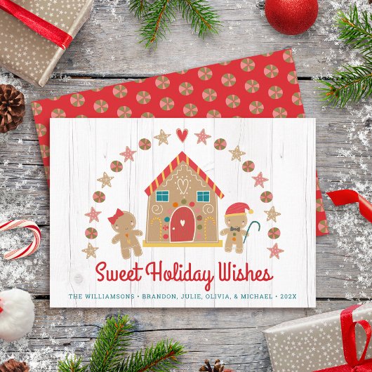 Schattig peperkoek huis lieve wensen rustiek hout feestdagenkaart